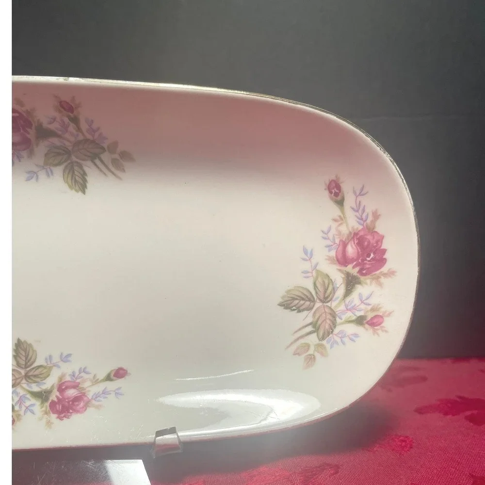 Vintage Nasco Moss Rose Oblong Porcelain Bread Plate Made in Japan 1950s